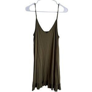 Ekouaer Sleeveless Olive Green Ruffle Hem Mini Dress Size Medium NWT